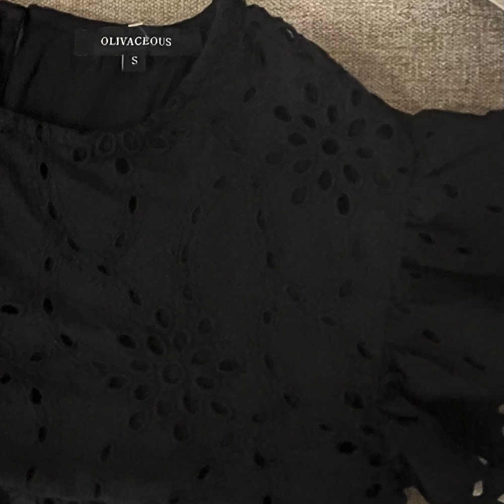 OLIVACEOUS Babydoll Black Eyelet Dress Size Small - Picture 3 of 4